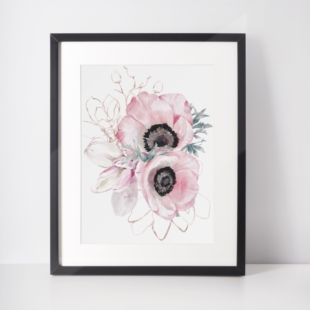 Wall Art Watercolor Pink Flowers Print Unframed - Picture 7 of 10